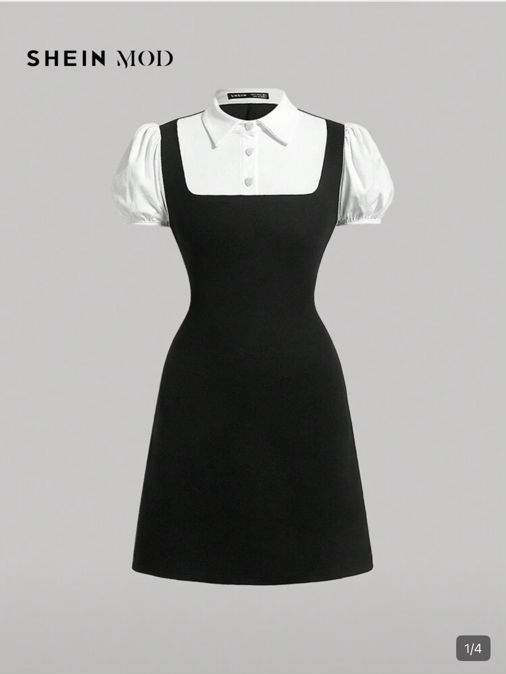 SHEIN Black Dress with White Puff Sleeves